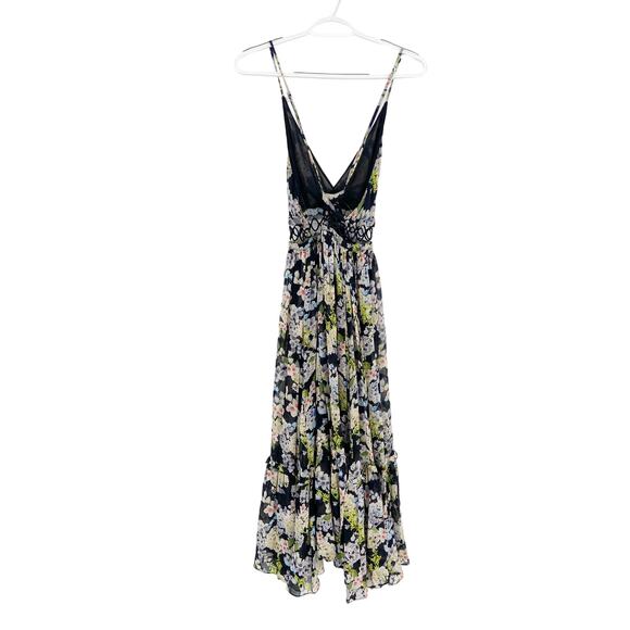 Marissa Webb Deanna Black Floral Print Silk Sleeveless V-Neck Midi Dress Size XS - Picture 6 of 8
